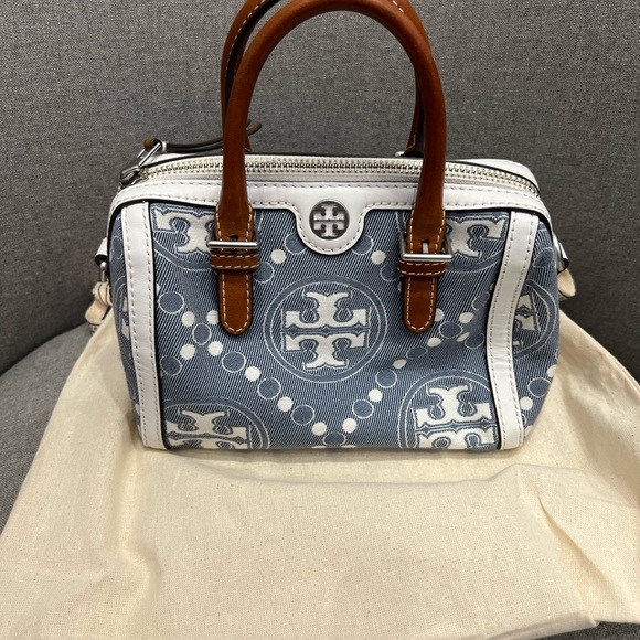 Tory Burch Petite T Monogram denim barrel bag - Picture 1 of 3